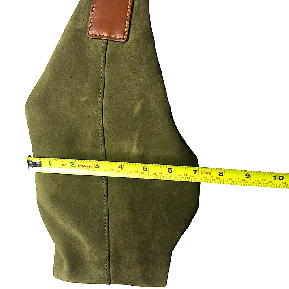 DOONEY BOURKE Olive Green Suede Hobo Bag Adjustable Brown Leather Shoulder Strap